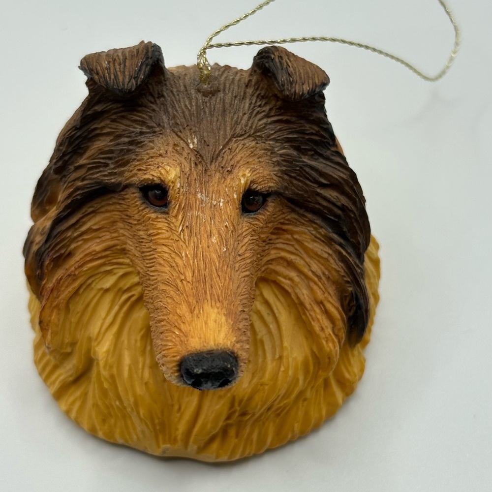 Sandicast Sable Collie Dog Resin Realistic Head Hanging Christmas Ornament 2.5”
